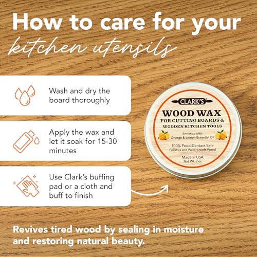 CLARK'S Wood Butter Cutting Board Wax, 2 oz - Citrus Scent - Food Safe