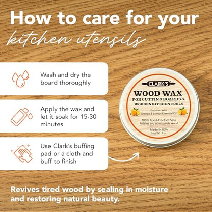 CLARK'S Wood Butter Cutting Board Wax, 2 oz - Citrus Scent - Food Safe
