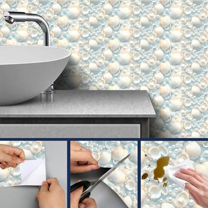 HOMETITUTE Pearl Seashell Peel and Stick Wallpaper 118.1x17.7 Inch Vinyl - color: Seashell
