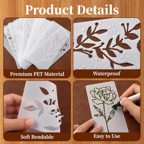 24pcs Flower Stencils for Painting, Reusable Floral Stencils