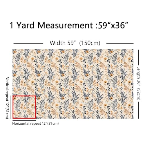 Erosebridal Boho Floral Fabrics by The Yard Plant Pattern Upholstery Soft - color: Black, size: 10 Yards