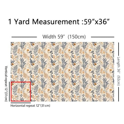 Erosebridal Boho Floral Fabrics by The Yard Plant Pattern Upholstery Soft - color: Black, size: 10 Yards