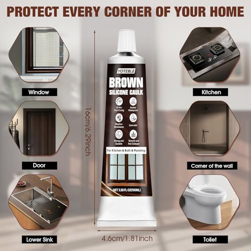 Brown Silicone Caulk, Flexible & Waterproof Caulking, Easy Squeeze - color: Brown