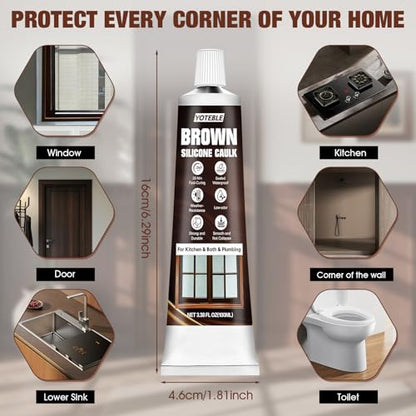 Brown Silicone Caulk, Flexible & Waterproof Caulking, Easy Squeeze - color: Brown