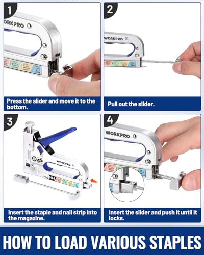 WORKPRO 4-in-1 Staple Gun, Manual Brad Nailer with 2000 Count of Staples