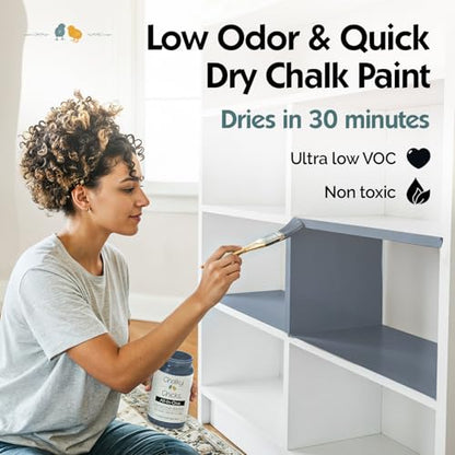 Chalky Chicks Steel 32 Fl Oz Chalk Paint for Furniture All in One - color: Blue Steel (Blue Gray), size: 32 Fl Oz (Pack of 1)