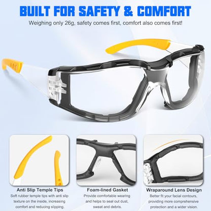 OXG Anti Fog Safety Glasses with Foam Gasket, ANSI Z87.1 Protective Eyewear - color: 1p-yellow