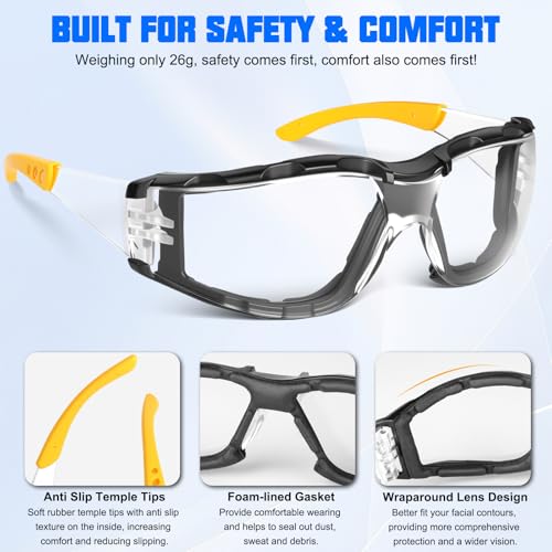 OXG Anti Fog Safety Glasses with Foam Gasket, ANSI Z87.1 Protective Eyewear - color: 6p-yellow