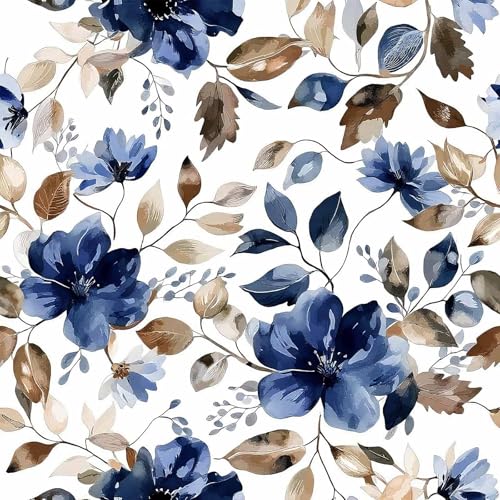 Modern Blue Floral Peel and Stick Wallpaper 17.7"x 70.7" - color: Blue/Brown, size: 17.7" x 70.8"