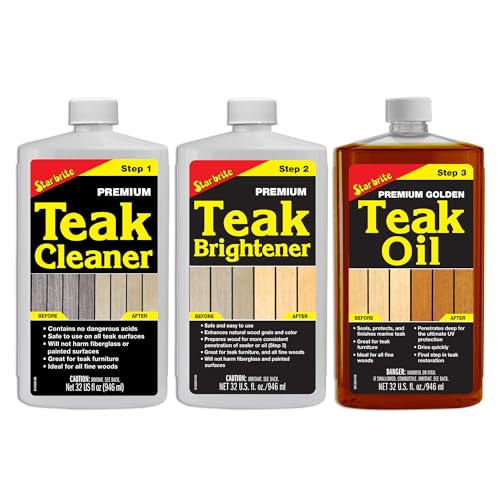 STAR BRITE Teak Kit - Restore Decks, Patio, Outdoor Furniture, Boats & Fine Wood - Marine Grade Teak Cleaner & Brightener Set with Premium Golden Teak Oil Finish - Renew, Refinish & Protect (081202) - style: 32 OZ Kit