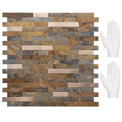 STICKGOO Peel and Stick Backsplash, PVC Wall Tiles Stick on Backsplash for Kitchen(10 Sheets, Rust Brown with Metal Gold) - color: Rust Brown with Metal Gold