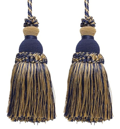 DÉCOPRO Beautiful Hand-Crafted 5" (12.5cm) Key Tassel, 3 1/2" (8.5cm) Loop # IKTJ, Nautical #1152 (Light Gold, Yellow Gold, Navy Blue) Set of 2 - color: Nautical #1152 (Light Gold, Yellow Gold, Navy Blue), size: Set of 2
