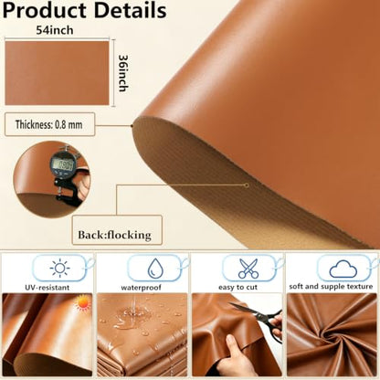 Picheng Vinyl Uholstery Faux Leather: 54" x 36" Soft Durable Marine Vinyl - color: Brown, size: 1Yard（54"x36"）