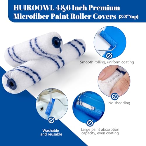 Microfiber Paint Roller, 3/8" Nap, 4 and 6 Inch, 20 Pack - size: 4&6 Inch Paint Roller Kit, 20 Pack