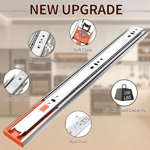 18 inch Stainless Steel Soft-Close Drawer Slides, Side-Mount Glides,1 Pair - size: 18 Inch