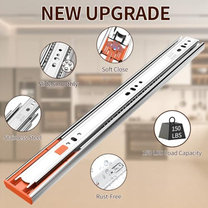18 inch Stainless Steel Soft-Close Drawer Slides, Side-Mount Glides,1 Pair - size: 18 Inch
