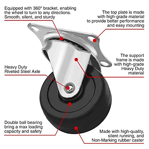 FactorDuty 8 Pack 2" Swivel Caster with Brake Wheels Hard Rubber Base w/Top Plate & Bearing (2" Combo-8 pcs) - size: 2" combo, 8 pcs