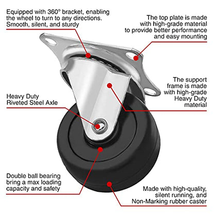 FactorDuty 8 Pack 2" Swivel Caster with Brake Wheels Hard Rubber Base w/Top Plate & Bearing (2" Combo-8 pcs) - size: 2" combo, 8 pcs