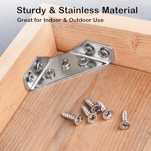 PlusRoc 24-Pack Stainless Steel Corner Brackets for Wood