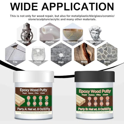 Epoxy Wood Filler - 16 oz Dark Red Epoxy Putty, 2 Part Wooden Putty for Wooden, Metal, Plastic, Glass, Ceramic Crack Repairing and Bonding, DIY Sculptures, Wood Filler Repair Kit