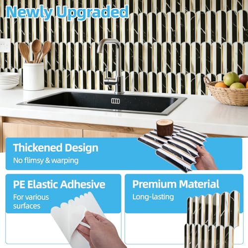 Art3d Arrowhead Design Peel and Stick Backsplash, 10-Pack, Black & White - color: Black & White Marble With Metal Gold