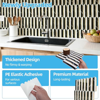 Art3d Arrowhead Design Peel and Stick Backsplash, 10-Pack, Black & White - color: Black & White Marble With Metal Gold