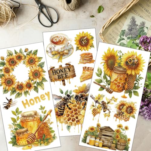 OLYCRAFT 3 Sheets Sunflower Rub on Transfers 6x12 Inch Wreath Bee Furniture Transfers Self-Adhesive Waterproof Transfer Beehive Rub on Decals for Wood Glass Porcelain Dressers Home Decor - style: Sunflower wreath