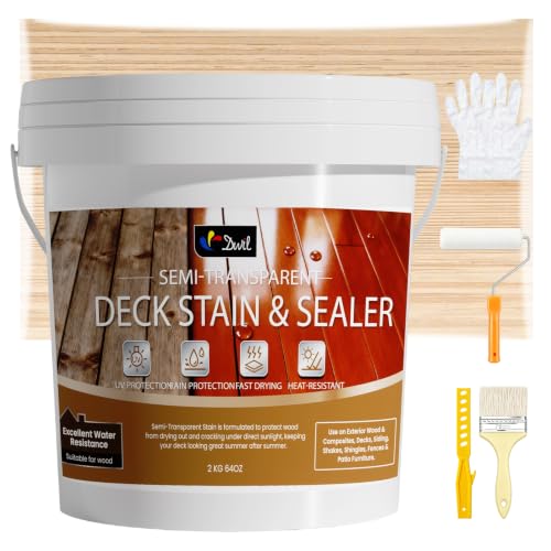 DWIL Wood Stain and Sealer in One 𝟮 𝗶𝗻 𝟭, Water Based Semi-Transparent Outdoor Wood Stain for Decks, Fences, Patio Furniture, and Outdoor Wood Projects, Fast Drying Low Odor (64oz Antique Brown) - color: Antique Brown, size: 64 oz