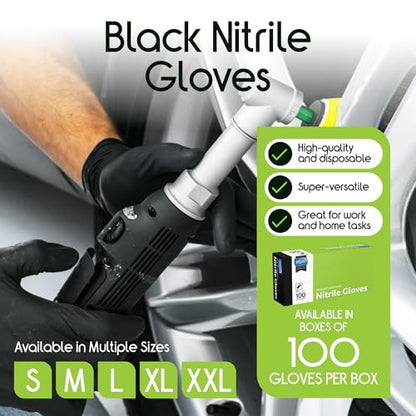Inspire Black Nitrile Disposable Gloves | 4.5 Nitrile Disposable Safety Medical Cooking Cleaning Gloves - size: Medium, style: Black - Box of 100