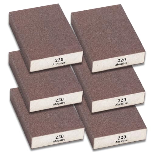 Tnisesm 6Pcs Sanding Blocks 220 Grits Sanding Sponge,for Drywall Wood Metal Washable & Reusable Sandpaper BlocksWashable and Reusable - size: 220 Grit