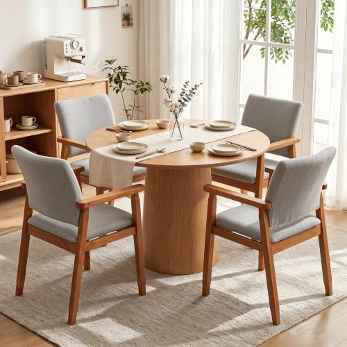 GOTMINSI Linen Fabric Dining Chair with Arms, Solid Wood Frame, 320 lbs Load Capacity, Mid-Century Modern Upholstered Side Chair for Kitchen, Dining Room, Living Room (Grey, 5pcs) - color: Grey, size: 5pcs