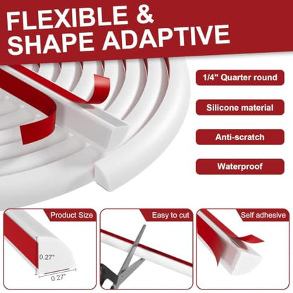 1/4 in x 10 ft Peel and Stick Quarter Round Molding, White - color: White, size: 1/4 in x 10 ft