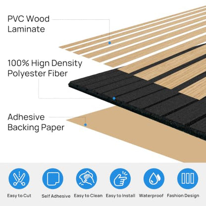 Self-Adhesive Acoustic Wall Panels, Wood Grain Sound Absorbing Panels, Oak - color: Oak