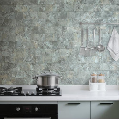 AULIGET 100-Piece Faux Stone Peel and Stick Backsplash Wall Tiles, 3" x 6" Grey & Brown Slate PVC Stick on Tile for Backsplash Kitchen, Bathroom, Laundry Room, Camper, Fireplace - color: Grey & Brown Slate