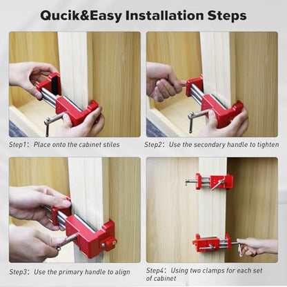 Cabinet Clamps, Cabinet Installation Cabinetry Clamps Face Frame Clamps Tools with Two Side Screws and Alignment Plate, 2 Pack, Up to 440 lbs Load Capacity, Red - color: Red-2 Pack