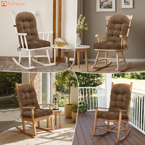 Rocking Chair Cushion - Chenille Fabric, High-Density Sponge, Durable Comfort Non-Slip Bottom Tufted Seat Pads with Ties, Chenille︱Brown, 44x19x4 inch - color: Brown