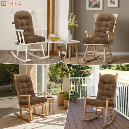 Rocking Chair Cushion - Chenille Fabric, High-Density Sponge, Durable Comfort Non-Slip Bottom Tufted Seat Pads with Ties, Chenille︱Brown, 44x19x4 inch - color: Brown