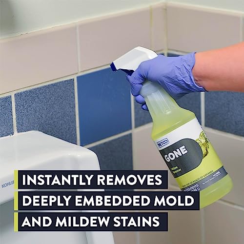 GONE Instant Mold & Mildew Remover - 12.5% Bleach Industrial-Strength Cleaner, Stain Removal on Shower, Siding, Bathroom Tile, Grout, Trim, Boats, and Outdoor Furniture, 1-Quart Spray Bottle