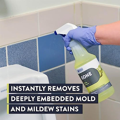 GONE Instant Mold & Mildew Remover - 12.5% Bleach Industrial-Strength Cleaner, Stain Removal on Shower, Siding, Bathroom Tile, Grout, Trim, Boats, and Outdoor Furniture, 1-Quart Spray Bottle