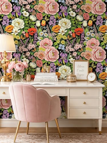 Floral Wallpaper Peel and Stick Black Floral Wallpaper - color: Floral Black