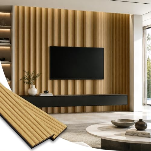 SMARTSTANDARD Wood Fluted Acoustic Wall Panels, 94x5.9in, 6Pcs, Classic Oak - color: Classic Oak