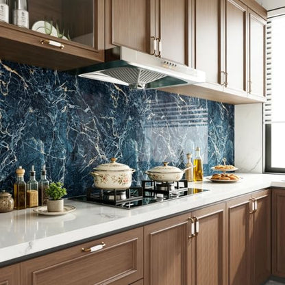 YENHOME Wide Countertop Peel and Stick Marble Wallpaper Renter Friendly - color: Blue Gold, size: 30" x 200"