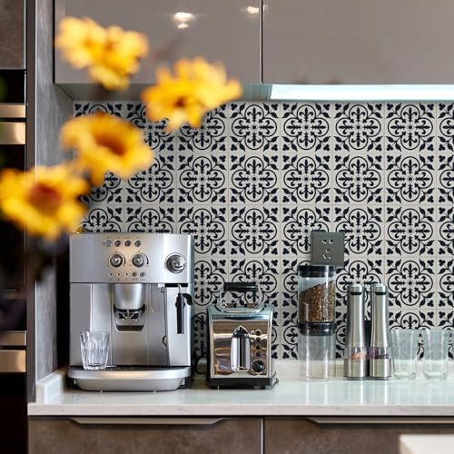 Alwayspon 12 Sheet 6x6inch 3D Thicken Foaming Board Vinyl Backsplash Marble Tiles, Self-Adhesive Peel and Stick Wall Tile Stickers Stick on Subway Tiles for Kitchen Bathroom Wall, Black Floral - color: Black Floral 2