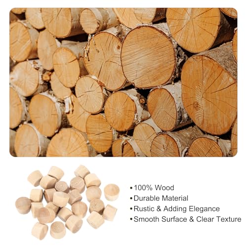 uxcell 56Pcs Wood Button Plugs, 9.5mm/0.37" Flat Head Hardwood Screw Hole Plug Wooden Caps Buttons Wood Plug for Furniture Woodworking Craft Decor (11mm x 9.5mm) - size: 11x9.5x8mm