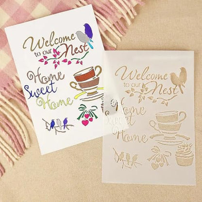 TIAMECH A4 Reusable Birds Coffee Stencil for Painting - style: Birds Coffee