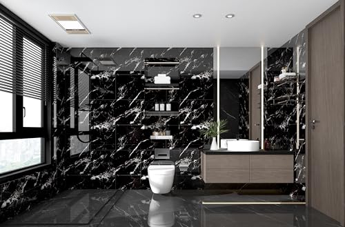 Haimin 3D Wall Panels Peel and Stick Marble Tile Look 10 Pack Waterproof - color: Black-JGH