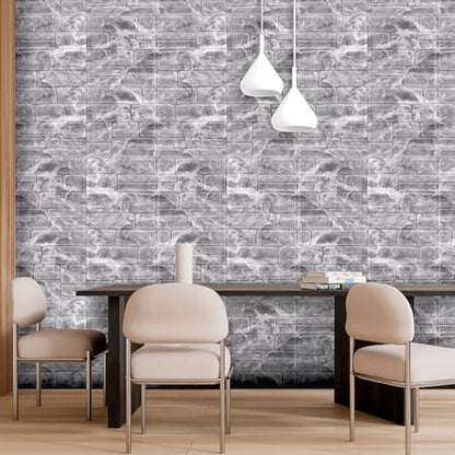YU LI 3DH 3D Wall Panels Peel and Stick Faux Stone Wall Panel White 20-Pack Faux Brick Self-Adhesive Wallpaper 3D Foam Brick Wallpaper - color: Gray, size: 20PCS