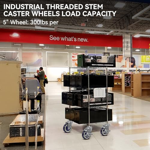 4'' Shopping Cart Wheels Replacement Kit, Polyurethane Threaded Stem Casters Set of 4 Wheels for Cart Furniture Supermarket Grocery Retail Stores - style: 4 inch Navy