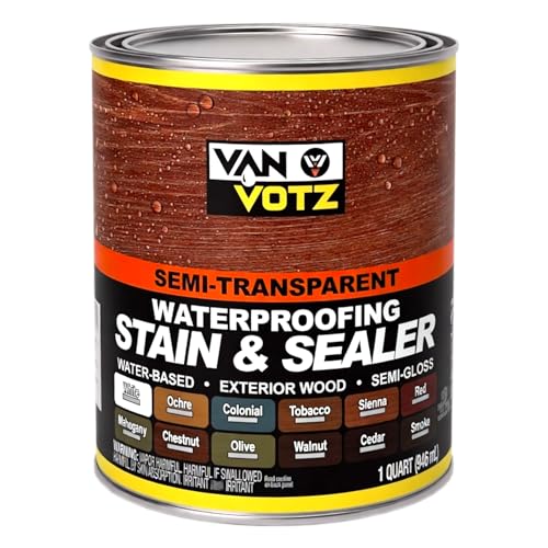 Waterproofing Stain & Sealer [1-Quart, Ochre] - Premium Water-Based Varnish Stain for Exterior Wood. Semi-Transparent Semi-Gloss Protective Finish for All Outdoor Climates. - color: Ochre, size: 1-Quart (946mL)