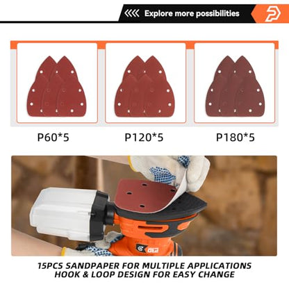 Prostormer Detail Sander, 13000RPM Mouse Sander, 1.6A Electric Palm Sanders - color: Orange